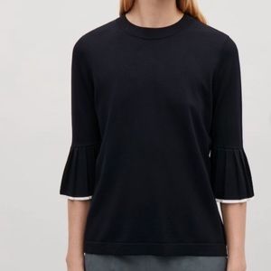 COS Navy Blouse with Ruffle Sleeve Detail